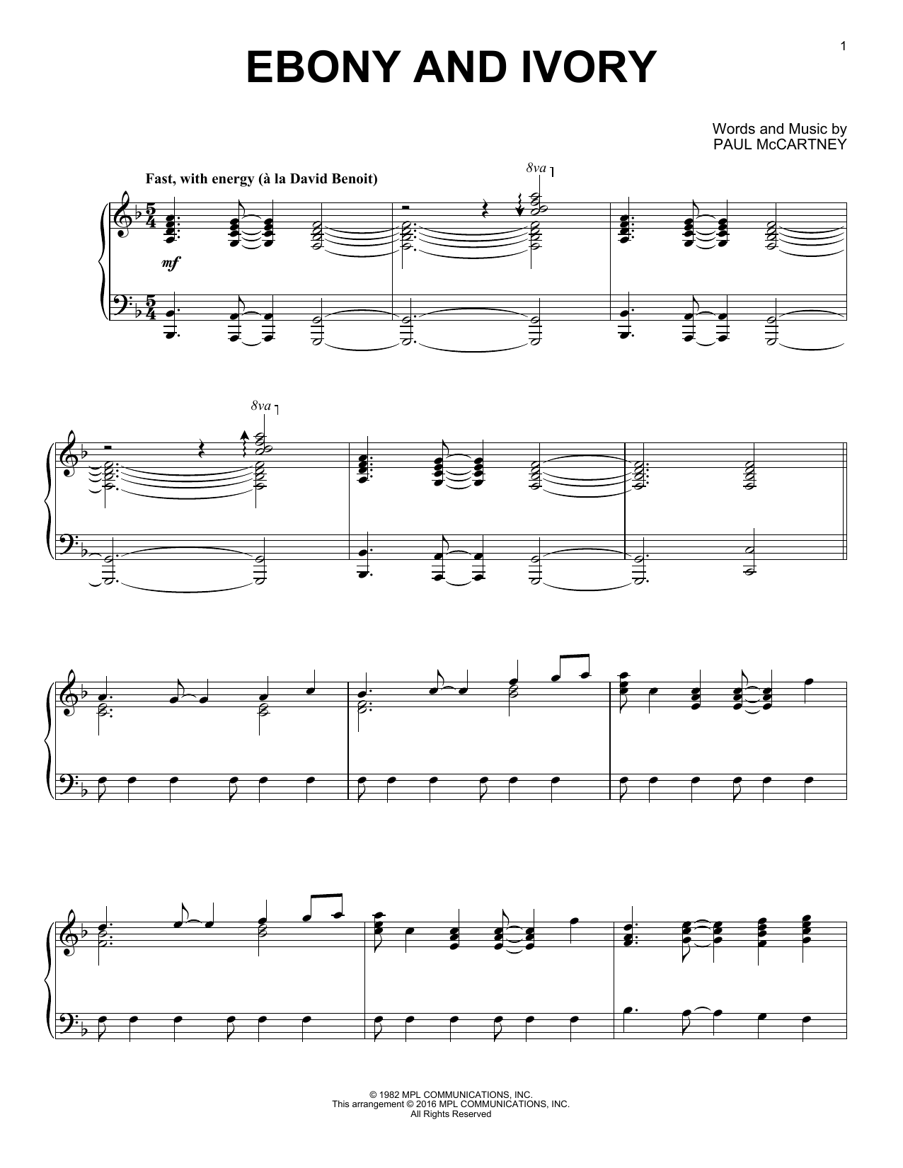 Download Paul McCartney w/Stevie Wonder Ebony And Ivory [Jazz version] Sheet Music