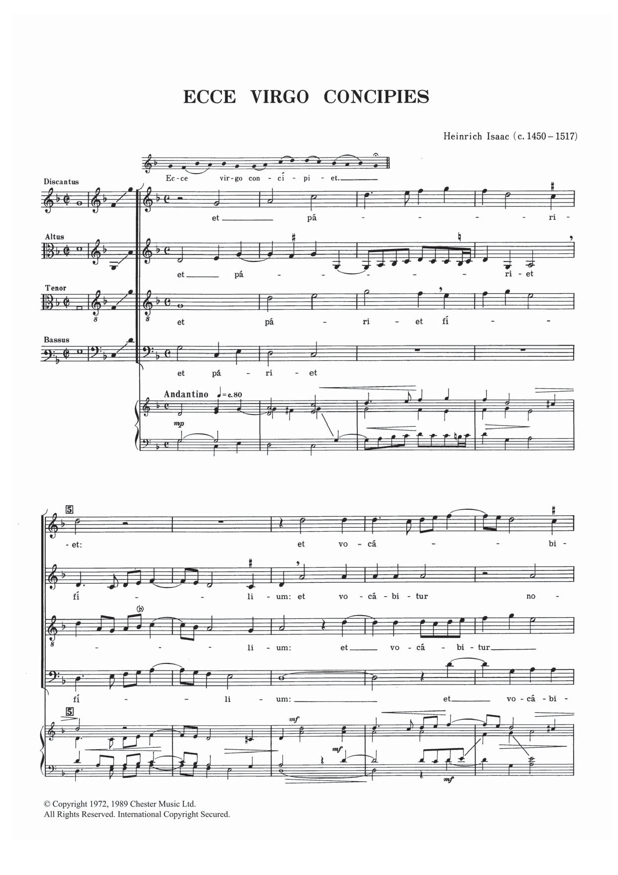 Download Heinrich Isaac Ecce Virgo Concipies Sheet Music
