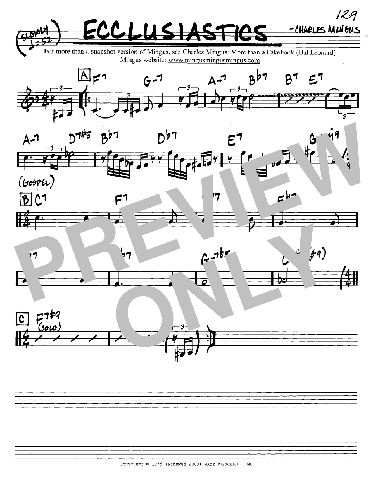 Download Charles Mingus Ecclusiastics Sheet Music