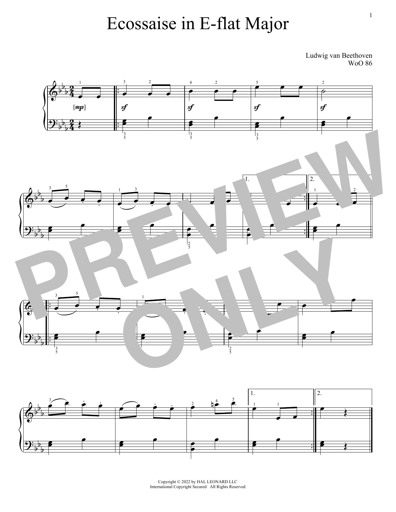 Download Ludwig van Beethoven Eccossaise In E-Flat Major, WoO 86 Sheet Music