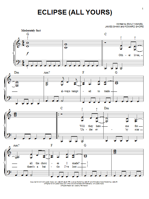Download Metric Eclipse (All Yours) Sheet Music