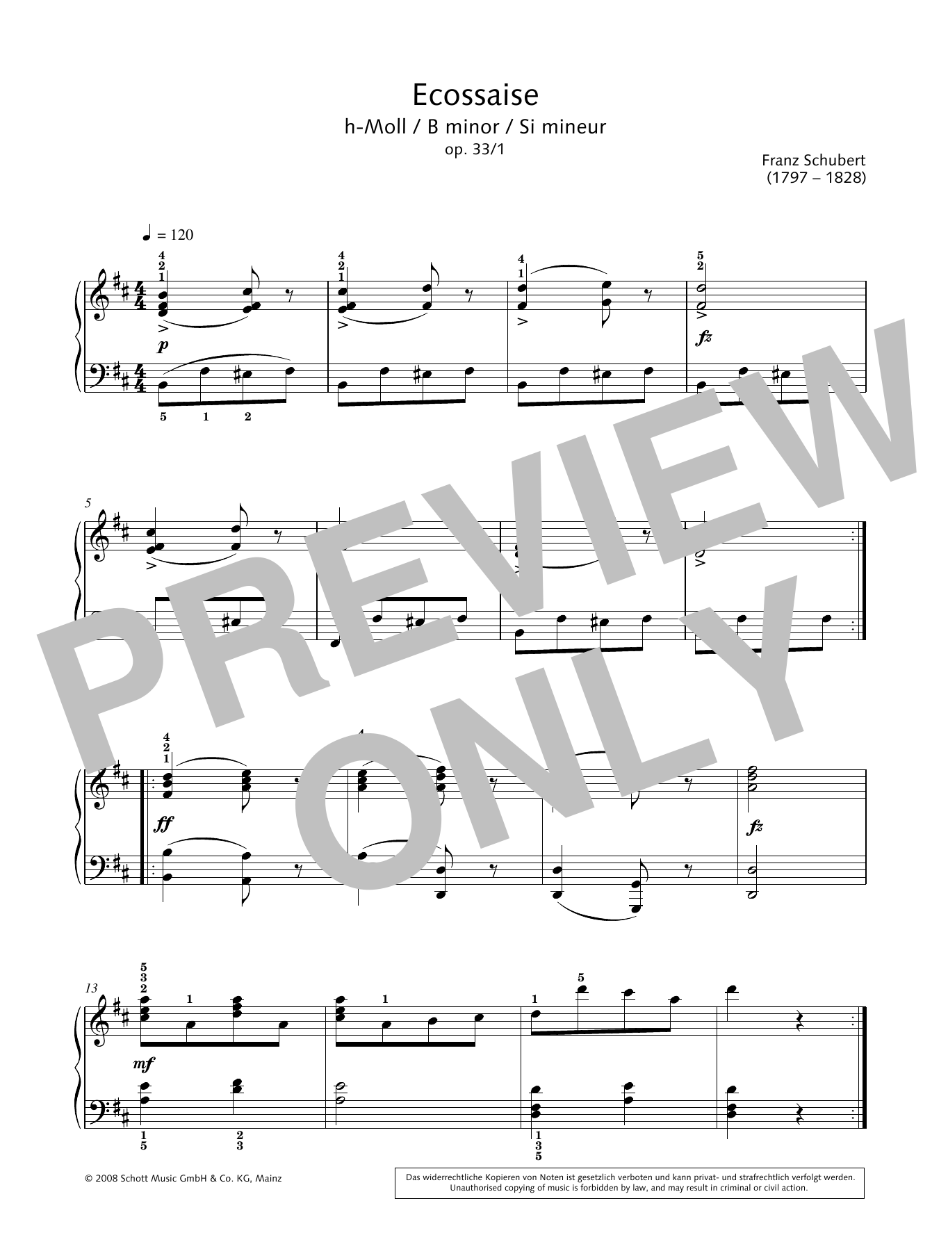 Download Franz Schubert Ecossaise in B minor Sheet Music