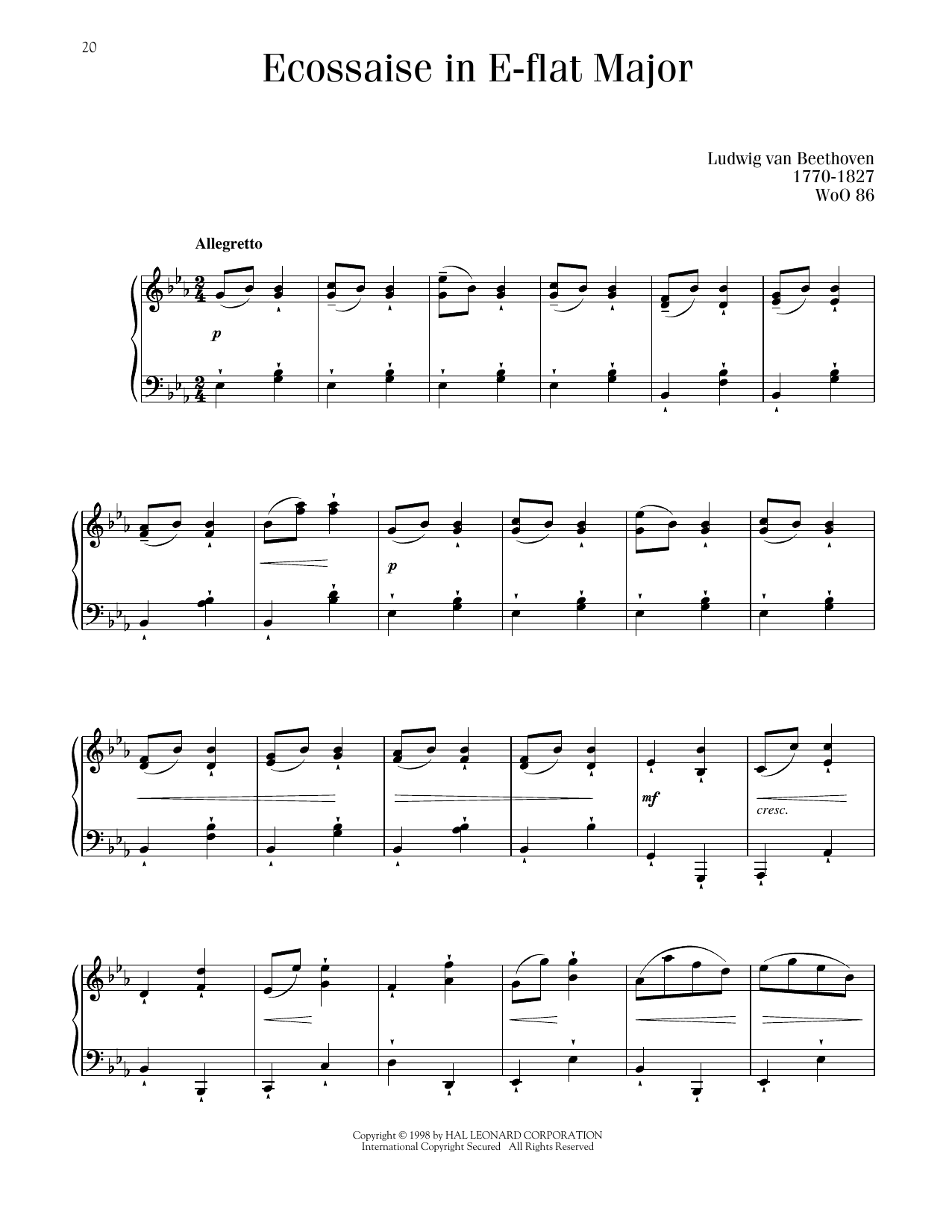 Ludwig van Beethoven Ecossaise In E-Flat Major, WoO 86 sheet music notes printable PDF score