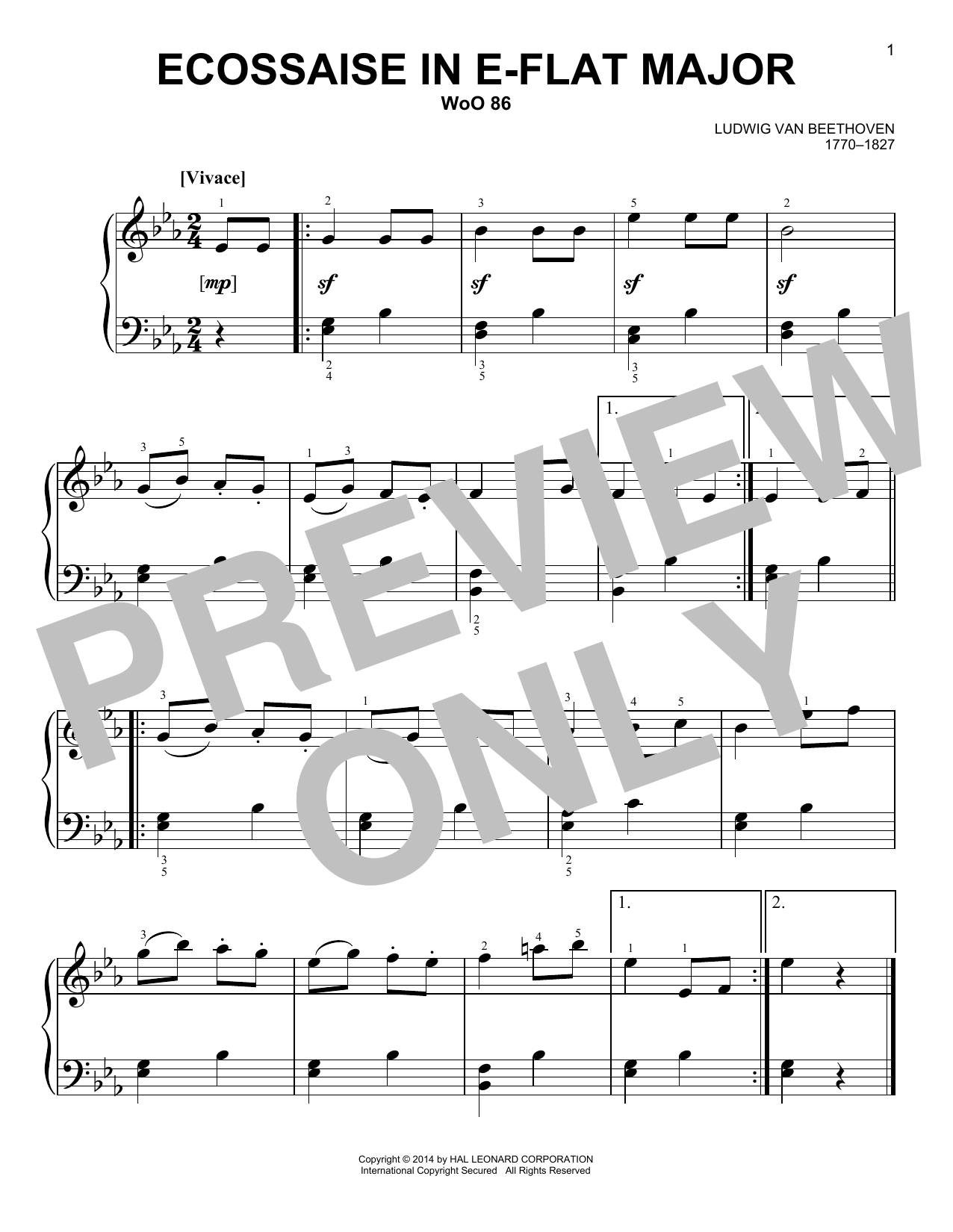 Download Ludwig van Beethoven Ecossaise In E-Flat Major, WoO 86 Sheet Music