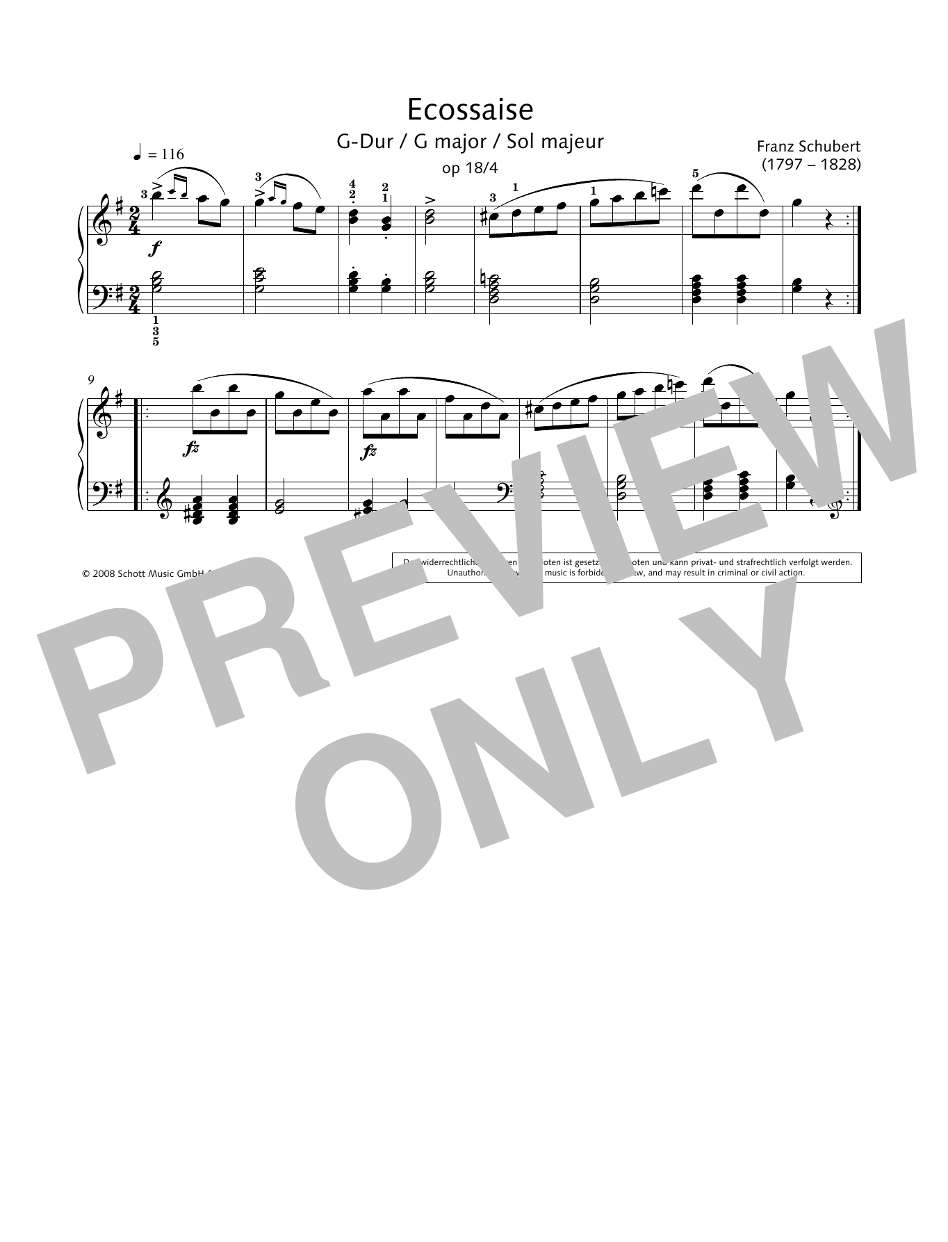 Download Franz Schubert Ecossaise in G major Sheet Music