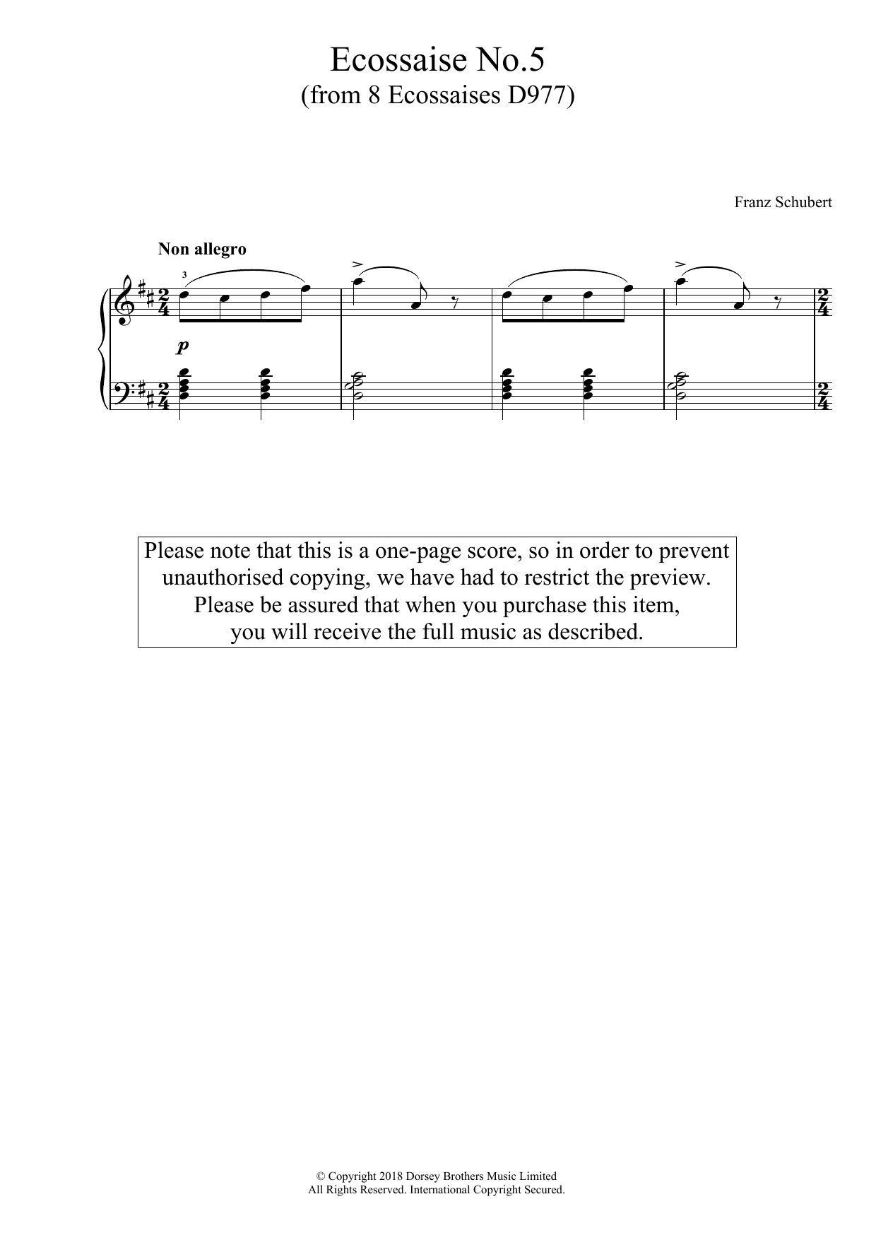 Download Franz Schubert Ecossaise No. 5 (from 8 Ecossaises D977 Sheet Music