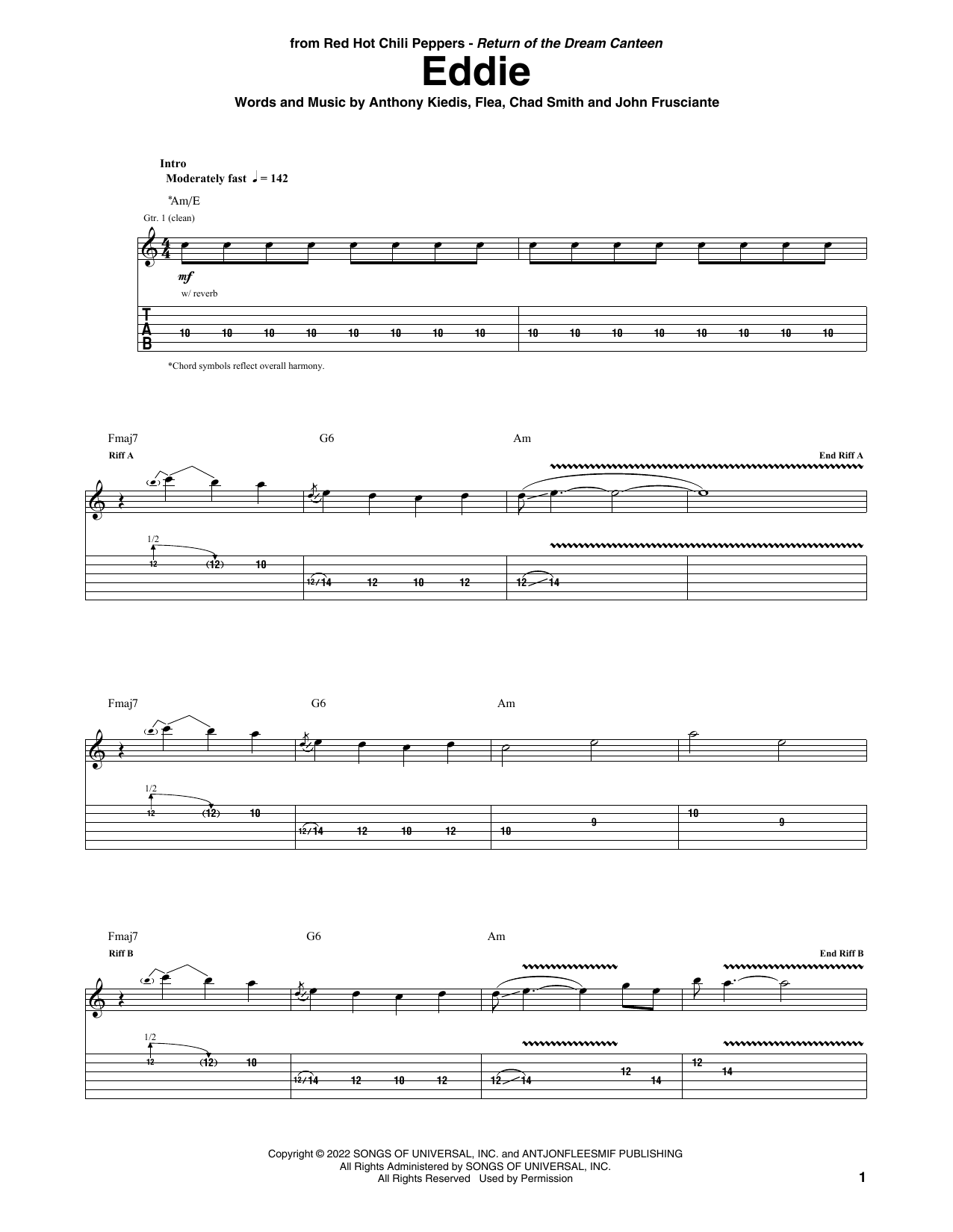 Download Red Hot Chili Peppers Eddie Sheet Music