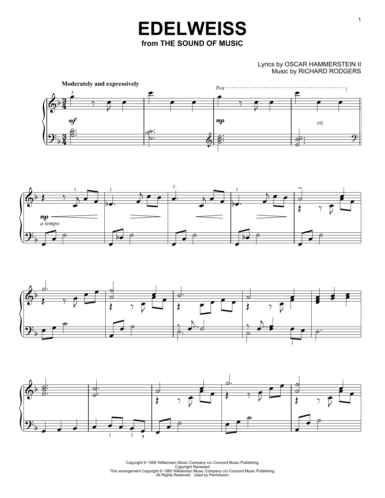 Rodgers & Hammerstein Edelweiss (from The Sound Of Music) sheet music notes printable PDF score