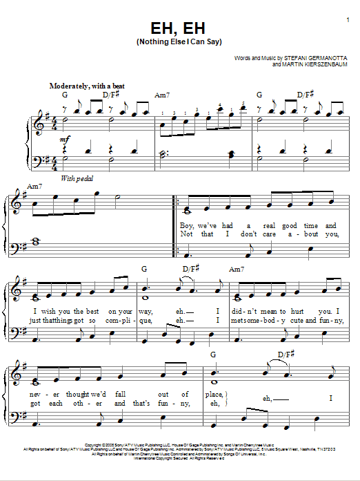Download Lady Gaga Eh, Eh (Nothing Else I Can Say) Sheet Music