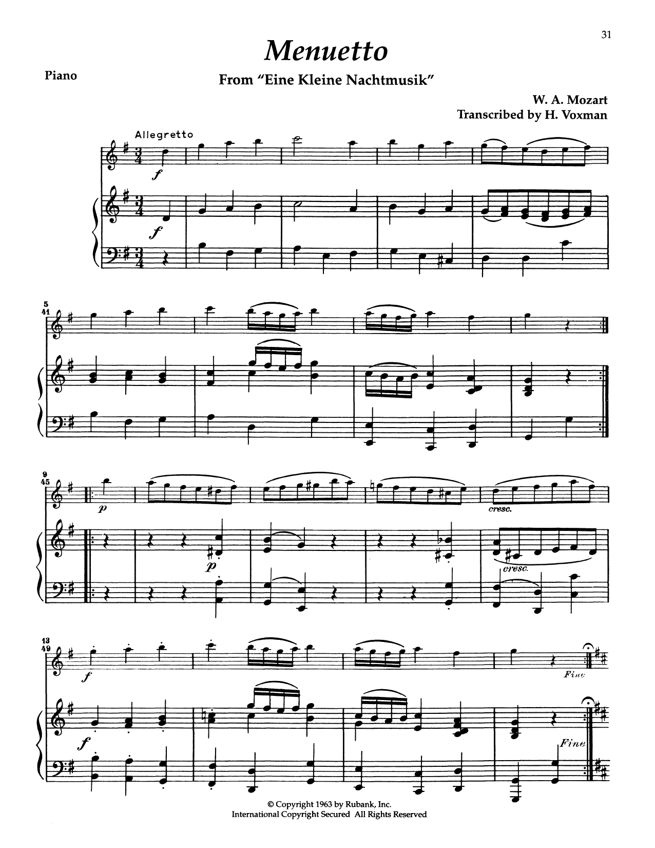 Download Wolfgang Amadeus Mozart Eine Kleine Nachtmusik, K. 525 Sheet Music