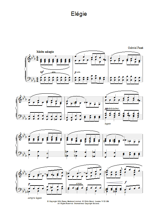 Gabriel Fauré Elégie sheet music notes printable PDF score