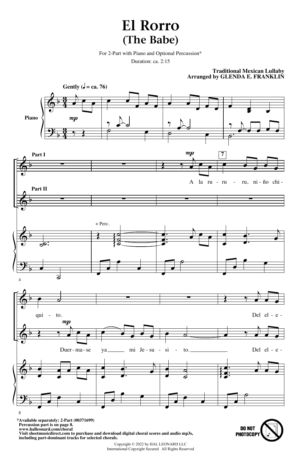 Download Traditional Mexican Lullaby El Rorro (The Babe) (arr. Glenda E. Fra Sheet Music