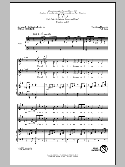 Download Traditional Spanish Folksong El Vito (arr. Emily Crocker) Sheet Music