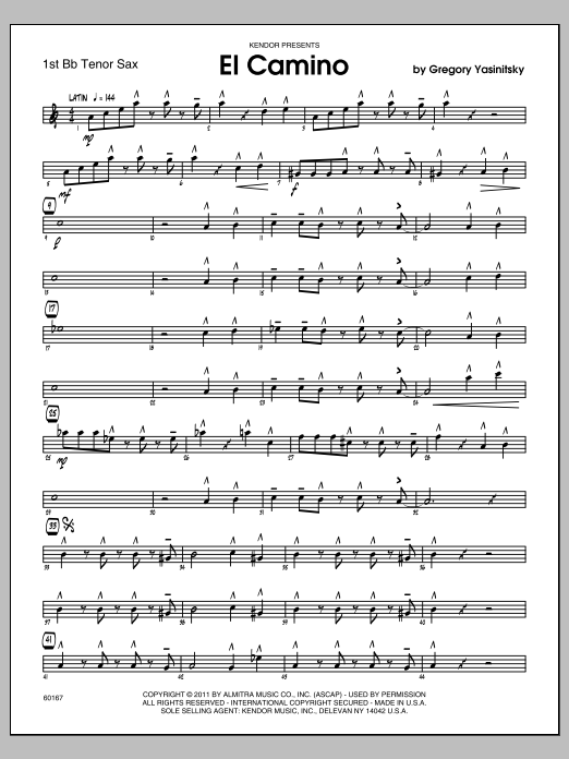 Download Gregory Yasinitsky El Camino - 1st Bb Tenor Saxophone Sheet Music