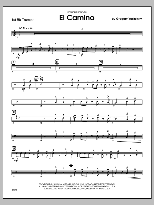 Download Gregory Yasinitsky El Camino - 1st Bb Trumpet Sheet Music