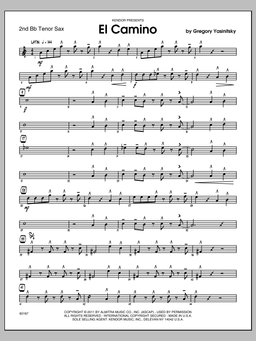 Download Gregory Yasinitsky El Camino - 2nd Bb Tenor Saxophone Sheet Music