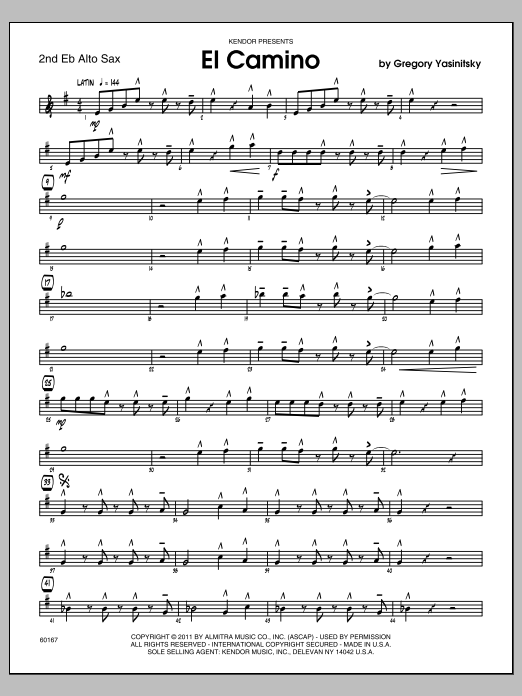Download Gregory Yasinitsky El Camino - 2nd Eb Alto Saxophone Sheet Music