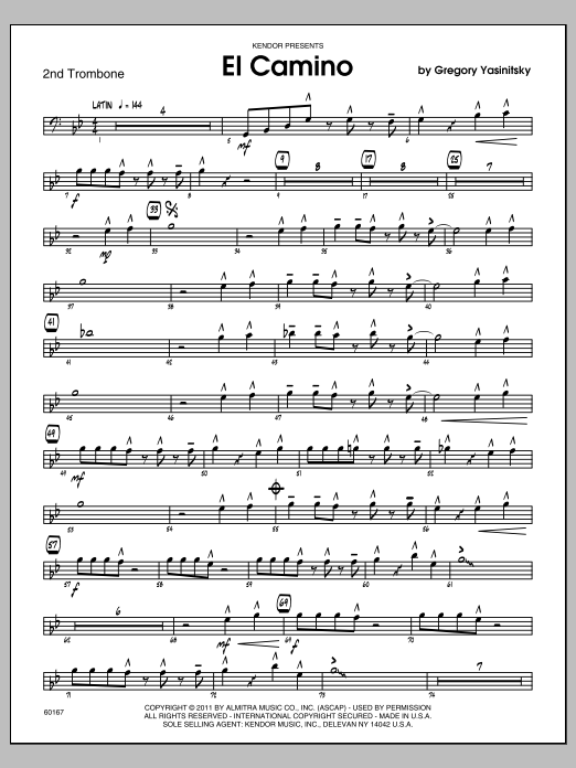 Download Gregory Yasinitsky El Camino - 2nd Trombone Sheet Music