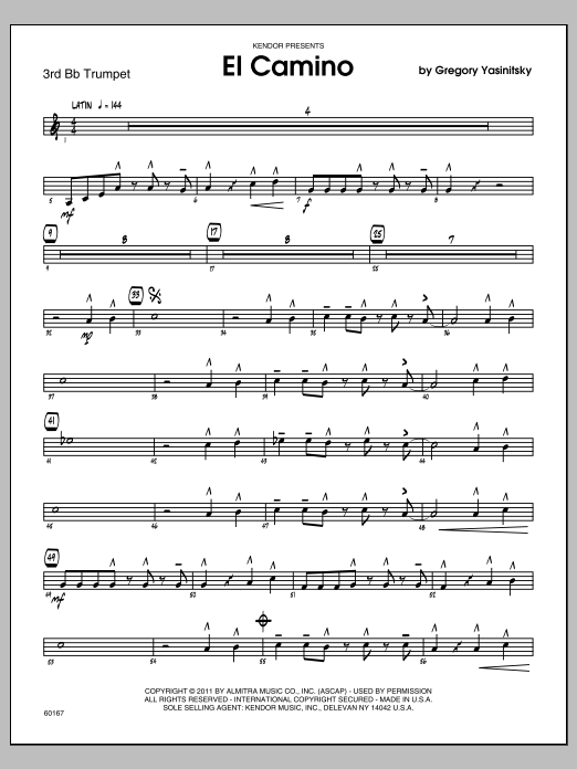 Download Gregory Yasinitsky El Camino - 3rd Bb Trumpet Sheet Music