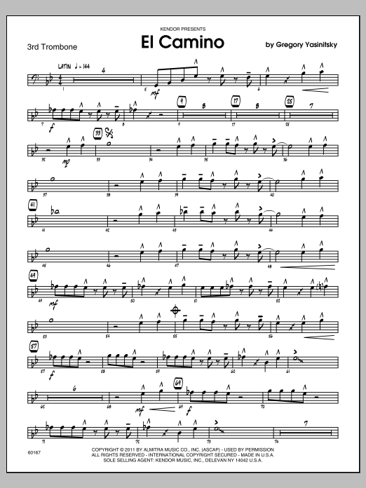 Download Gregory Yasinitsky El Camino - 3rd Trombone Sheet Music
