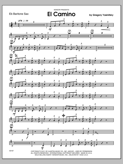 Download Gregory Yasinitsky El Camino - Eb Baritone Saxophone Sheet Music
