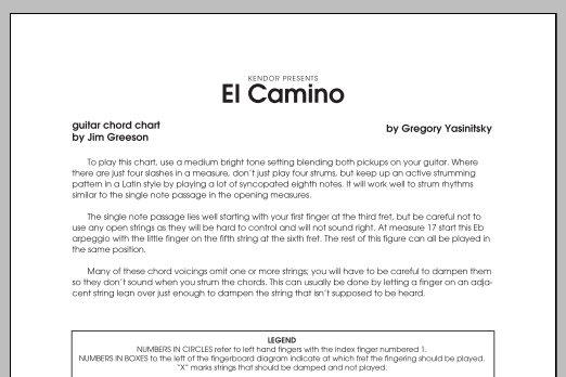 Download Gregory Yasinitsky El Camino - Guitar/ Rhythm Sheet Music
