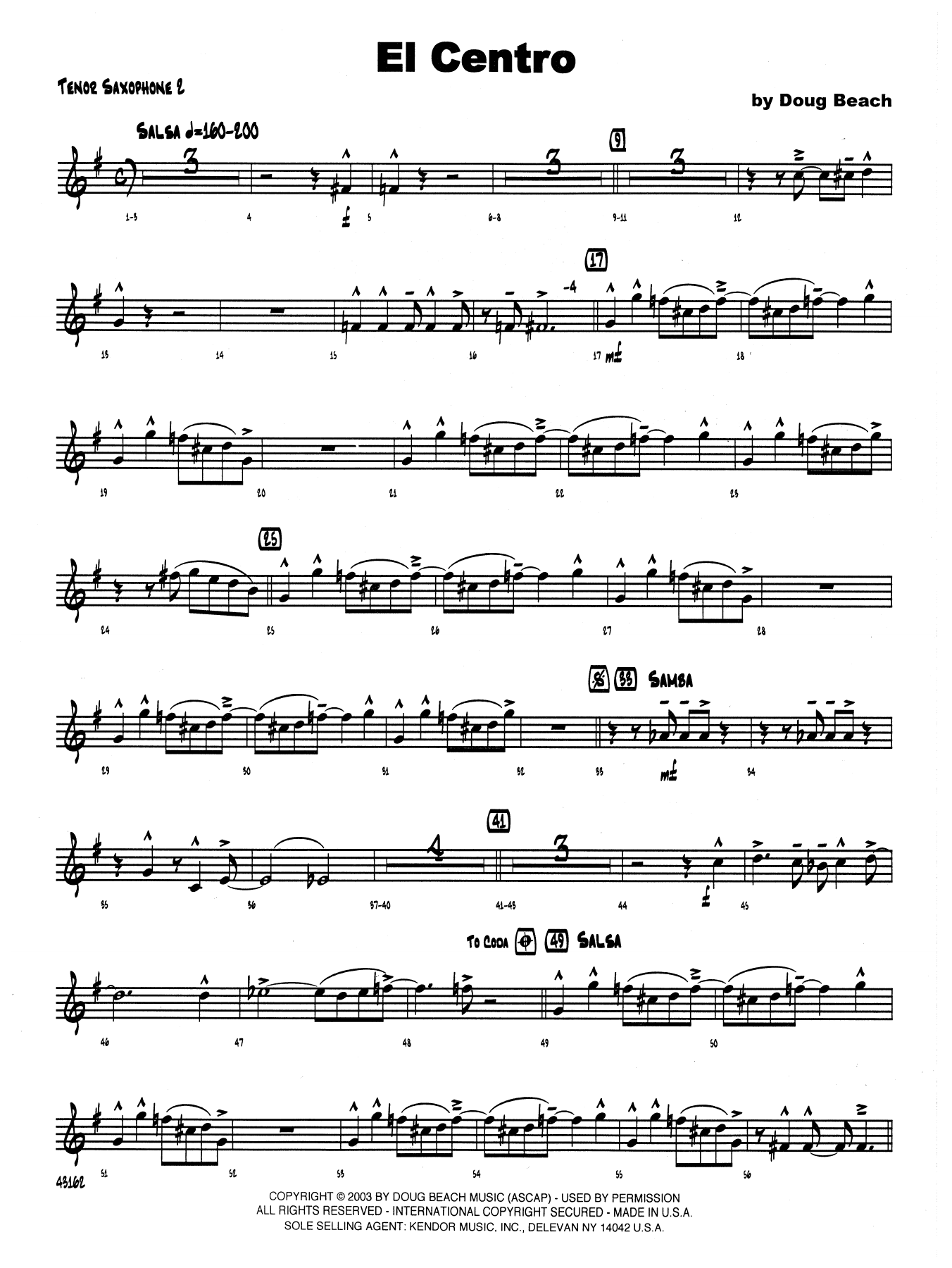 Download Neil Slater El Centro - 2nd Bb Tenor Saxophone Sheet Music