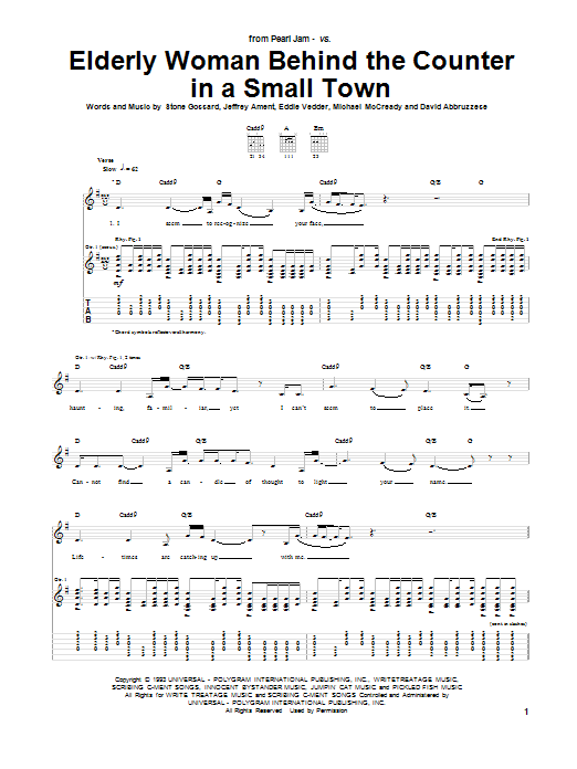Download Pearl Jam Elderly Woman Behind The Counter In A S Sheet Music