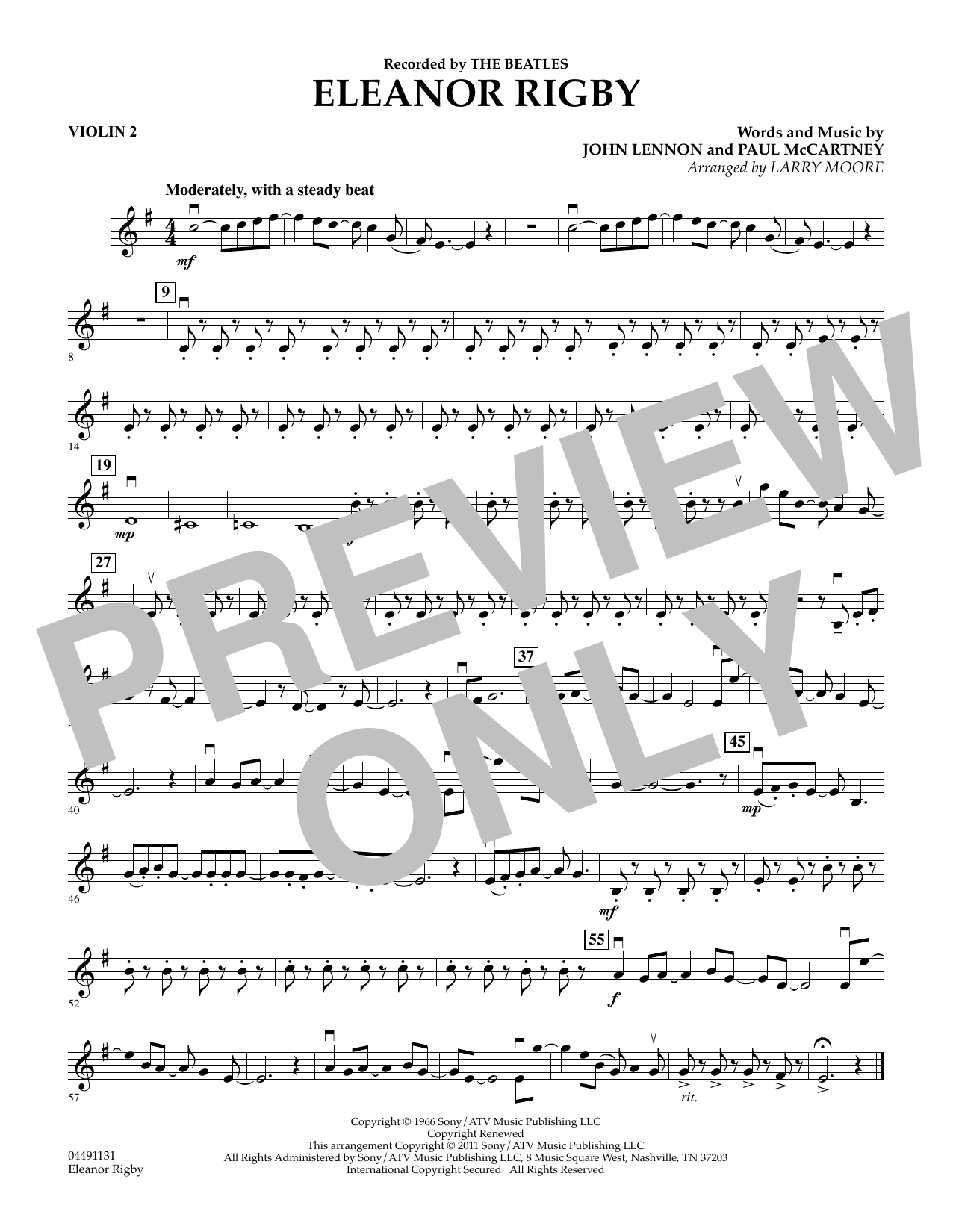 Download Larry Moore Eleanor Rigby - Violin 2 Sheet Music