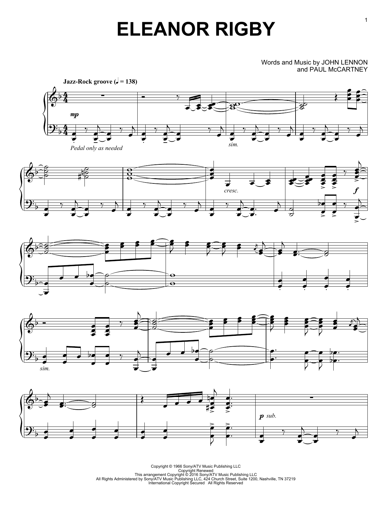 Download The Beatles Eleanor Rigby [Jazz version] Sheet Music