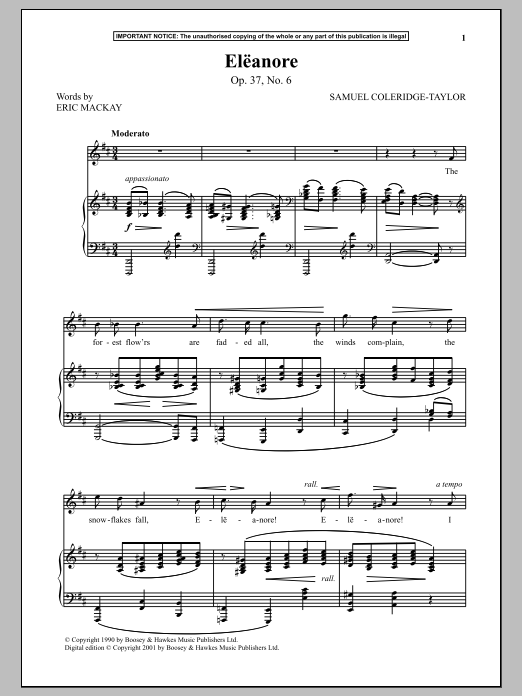 Download Samuel Coleridge-Taylor Eleanore, Op. 37, No. 6 Sheet Music