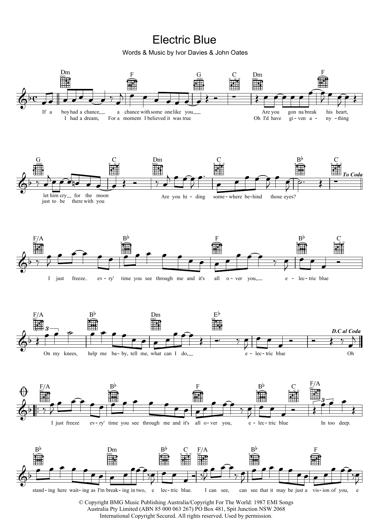 Download Icehouse Electric Blue Sheet Music