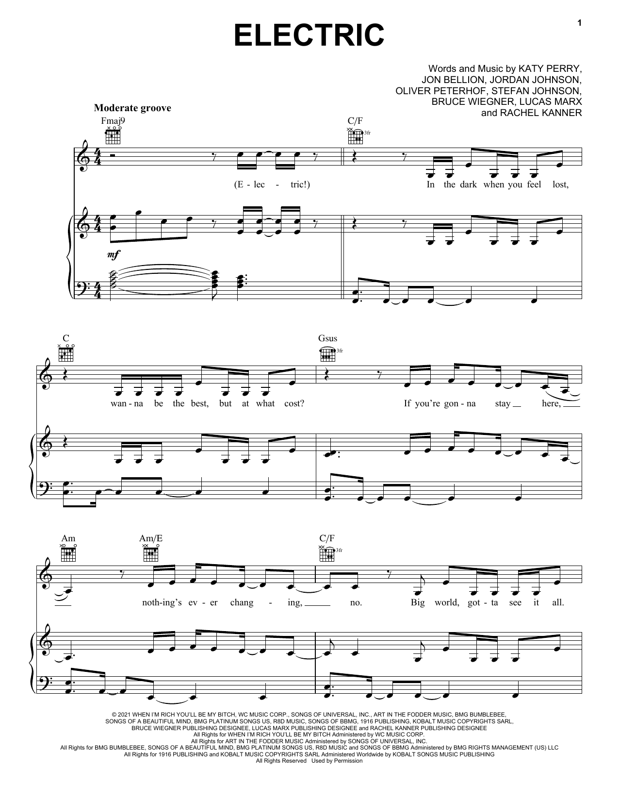 Download Katy Perry Electric Sheet Music
