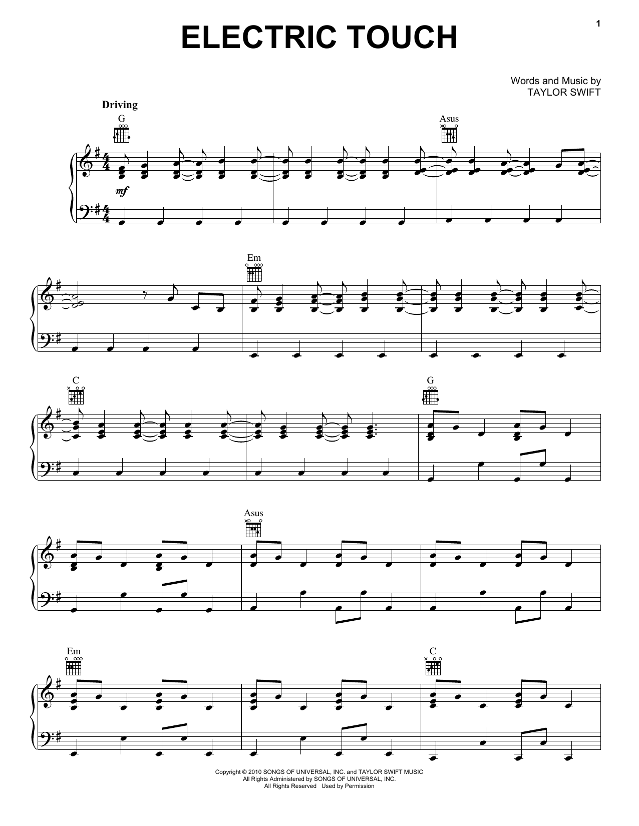 Download Taylor Swift Electric Touch (feat. Fall out Boy) (Ta Sheet Music