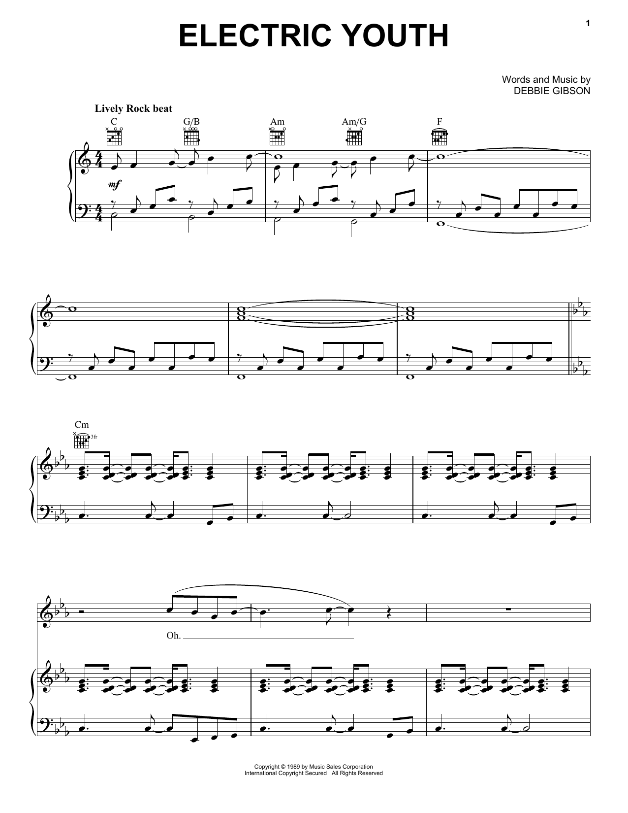 Download Debbie Gibson Electric Youth Sheet Music