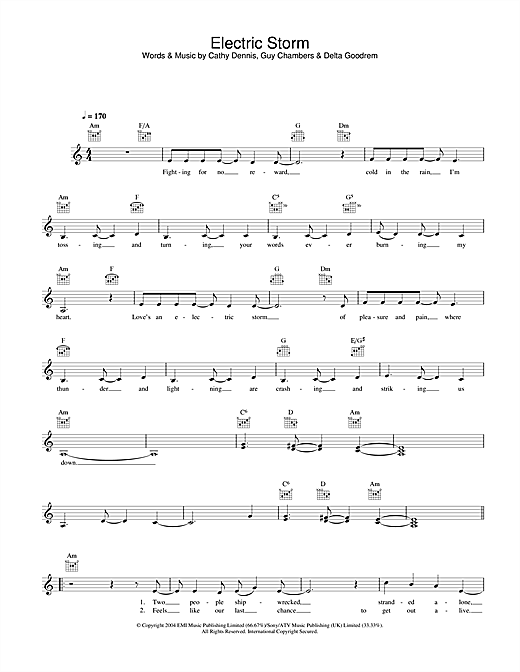 Delta Goodrem Electric Storm sheet music notes printable PDF score