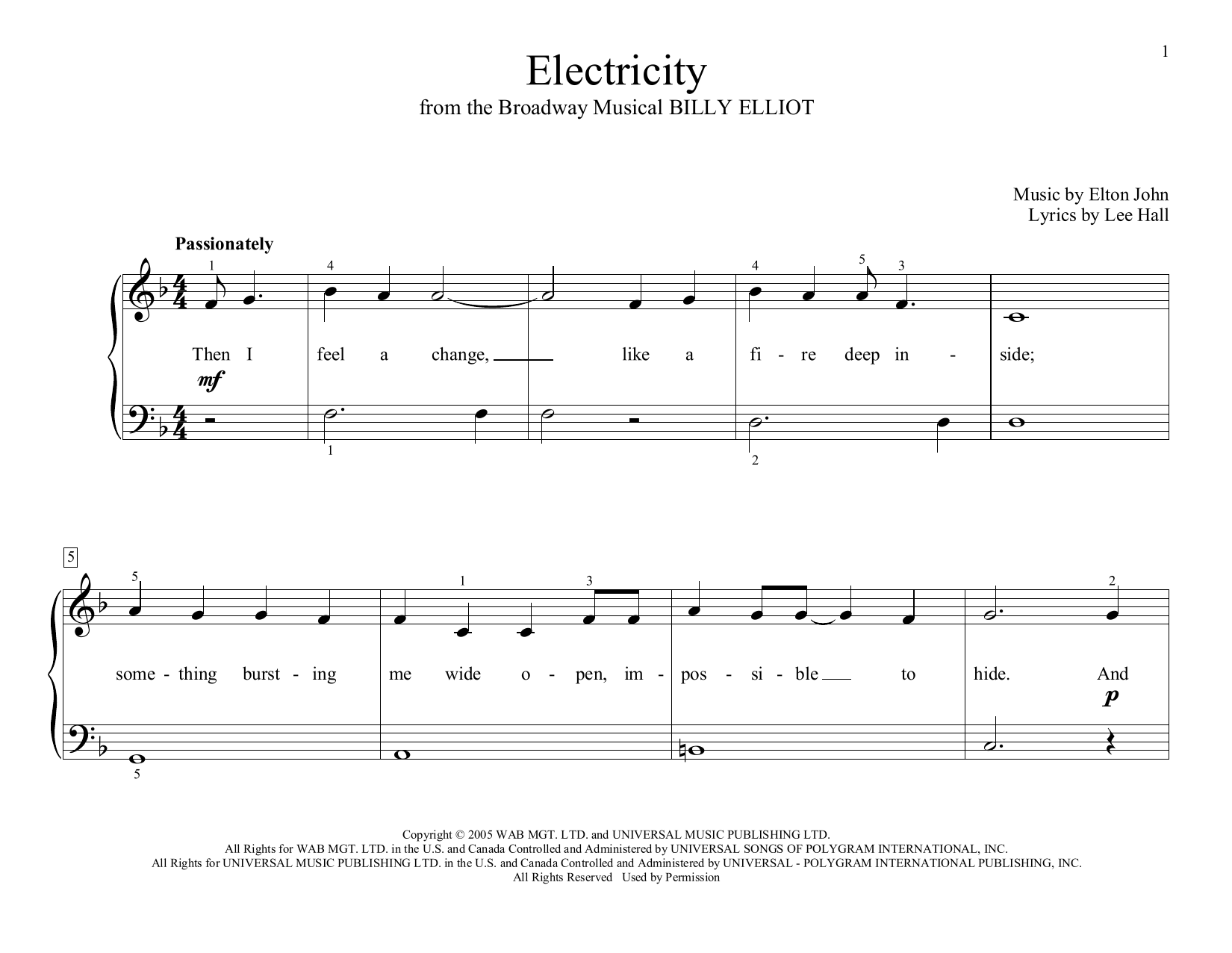 Download Elton John Electricity (arr. Christopher Hussey) Sheet Music