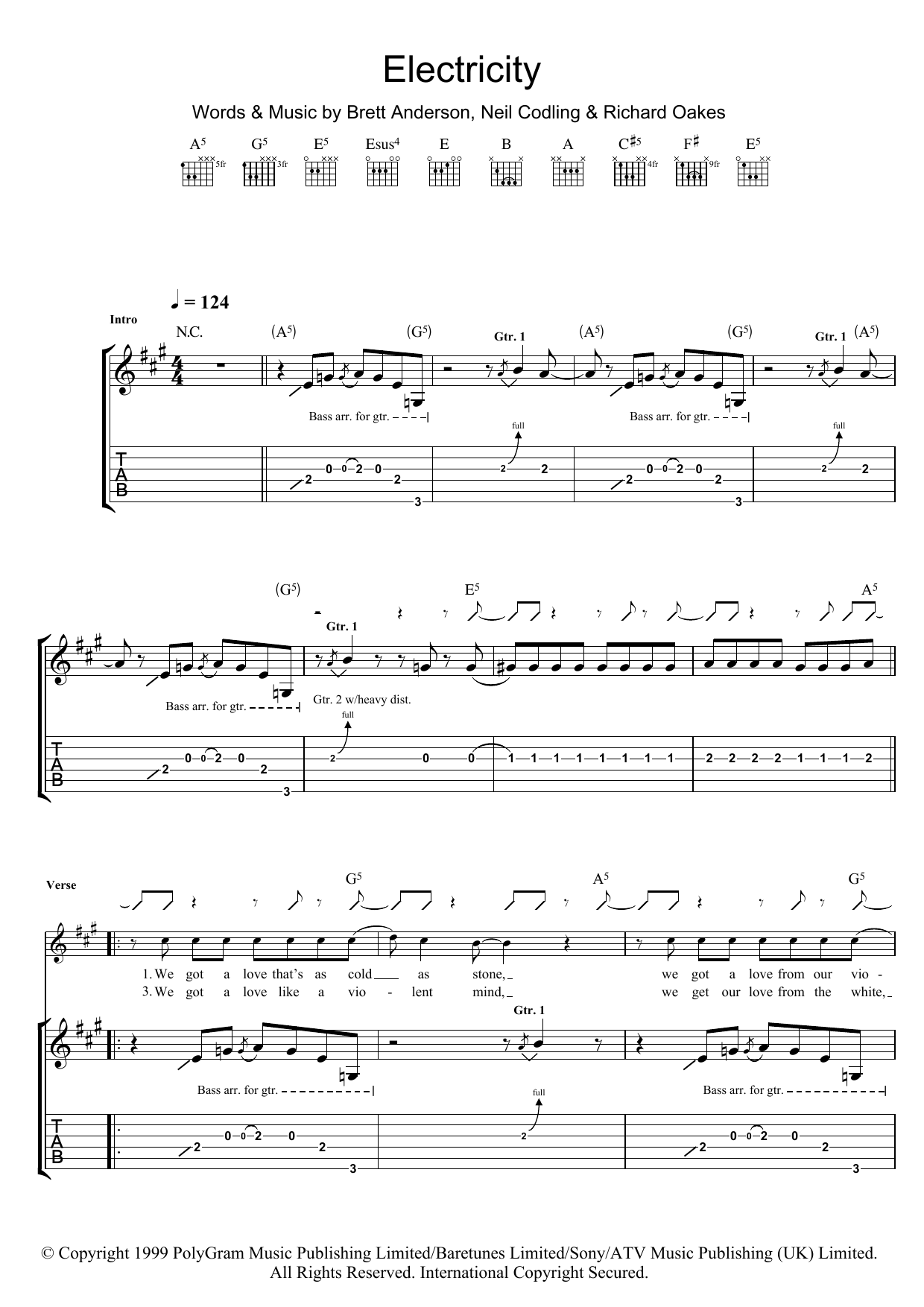 Download Suede Electricity Sheet Music