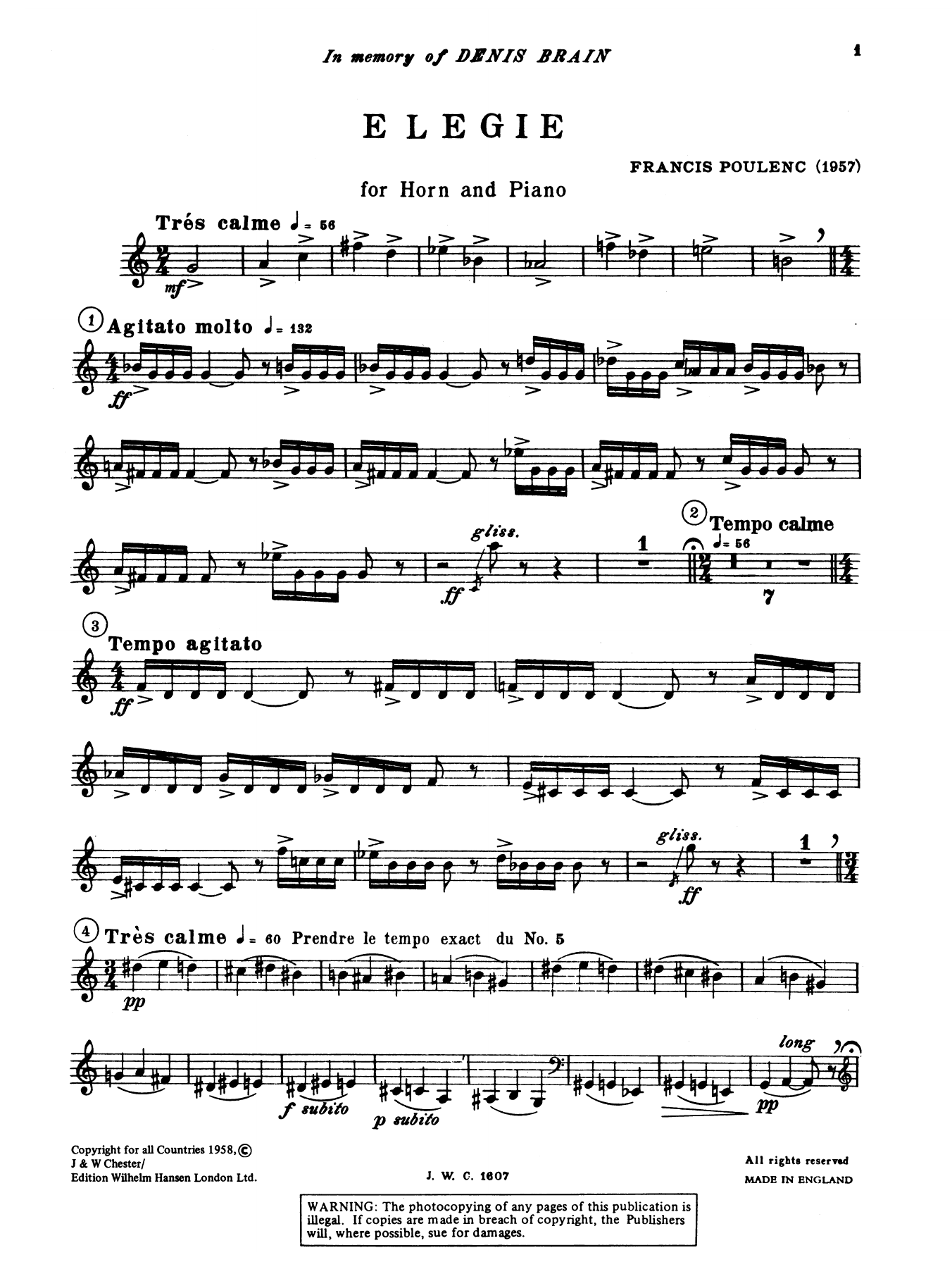 Download Francis Poulenc Elegie for Horn and Piano Sheet Music