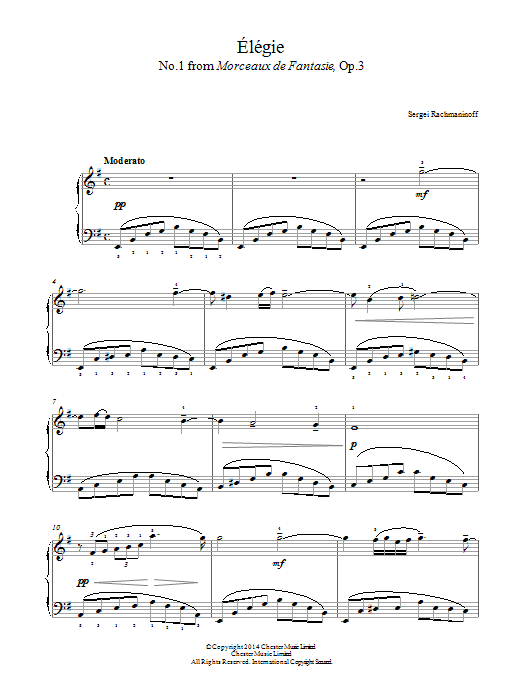 Download Sergei Rachmaninoff Elegie (No.1 from Morceaux de Fantasie, Sheet Music