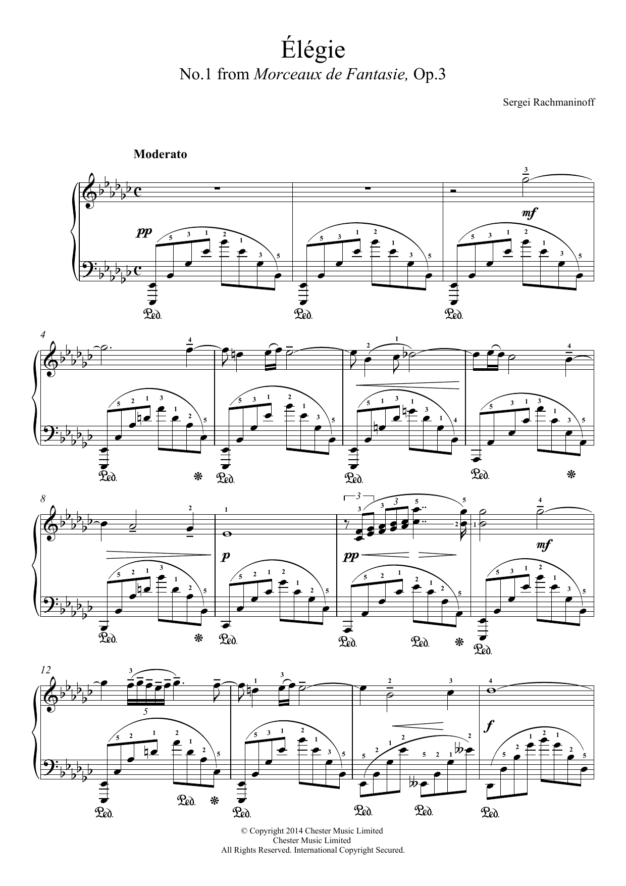 Download Sergei Rachmaninoff Élégie (No.1 from Morceaux de Fantasi Sheet Music
