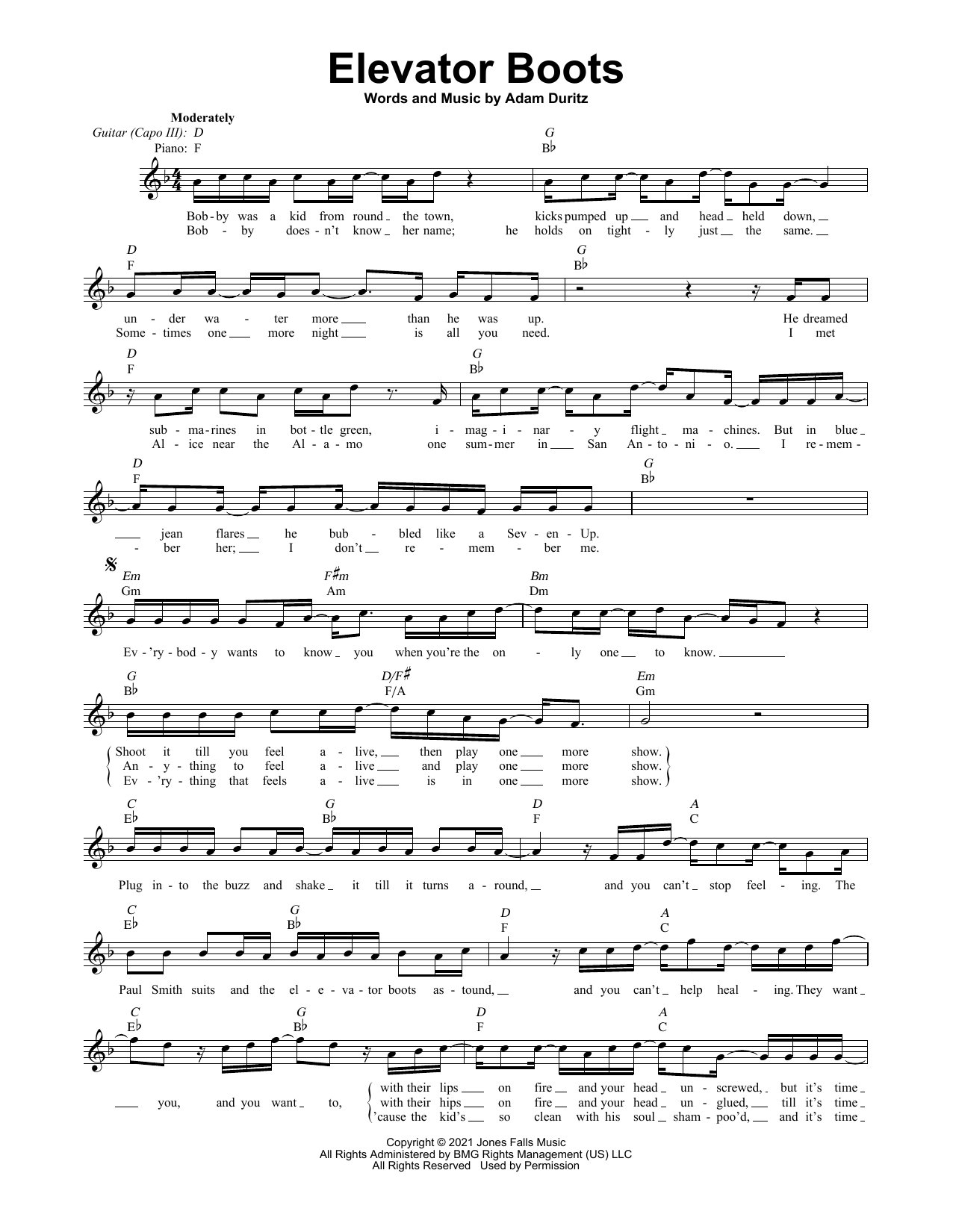 Download Counting Crows Elevator Boots Sheet Music