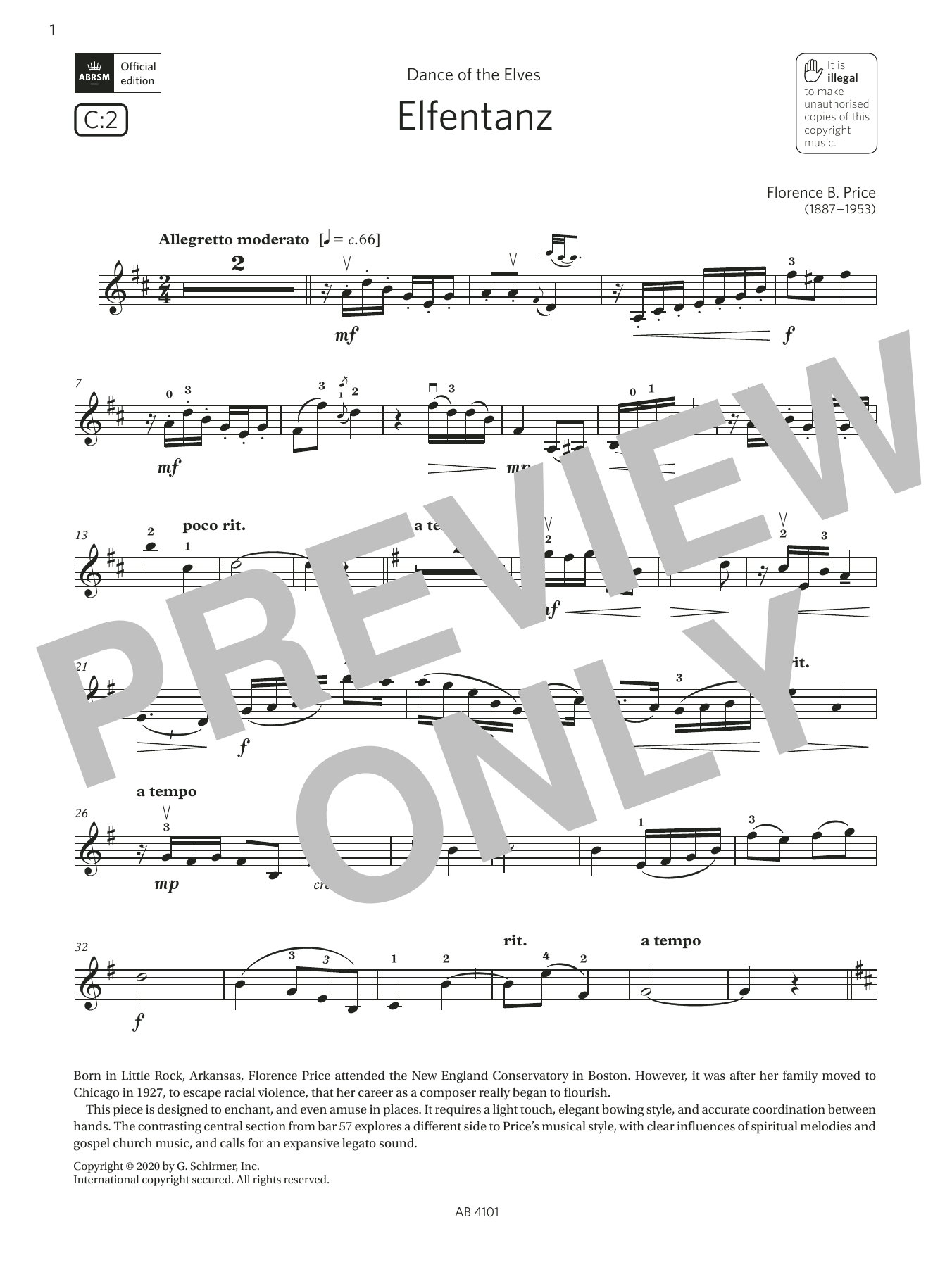 Download Florence B. Price Elfentanz (Grade 7, C2, from the ABRSM Sheet Music