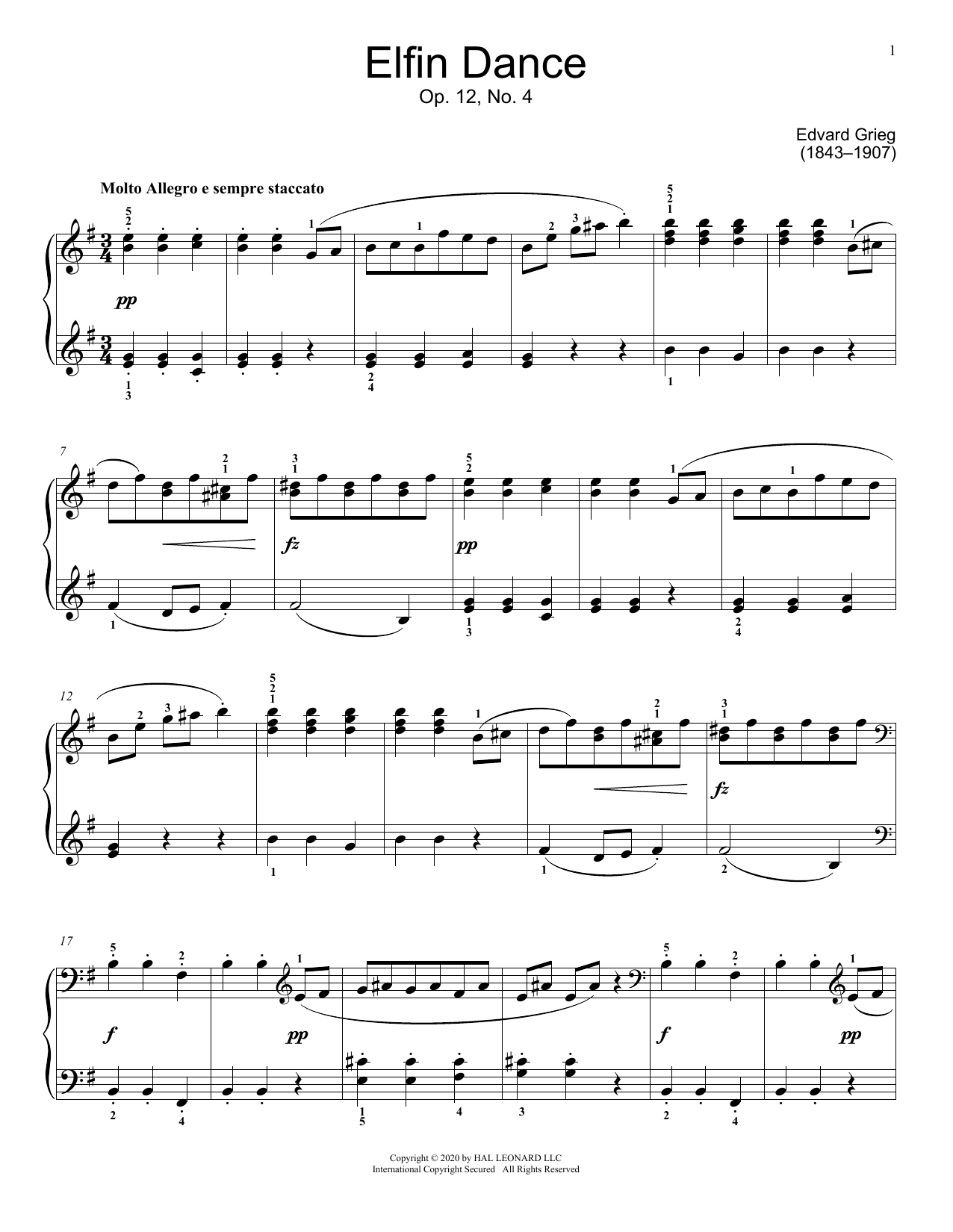 Download Edvard Grieg Elfin Dance Sheet Music