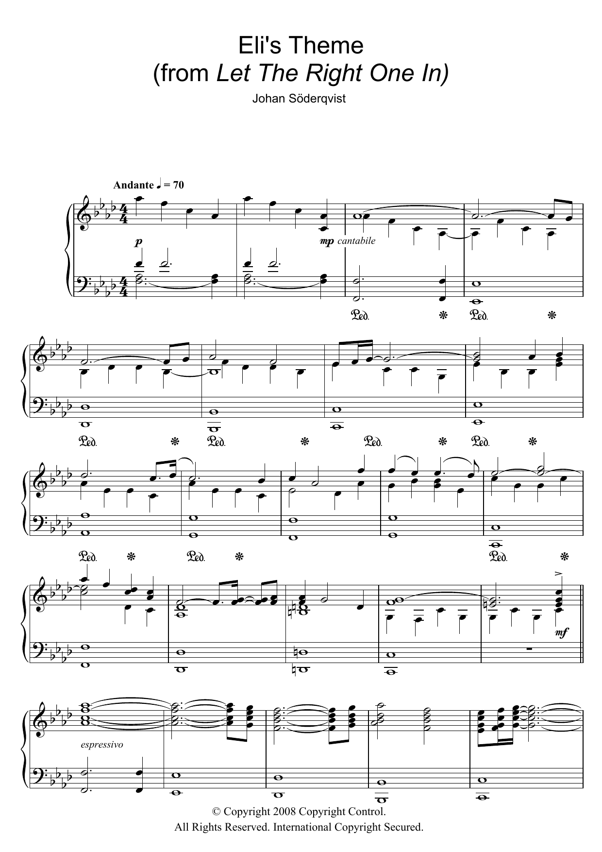 Download Johan Soderqvist Eli's Theme (from Let The Right One In) Sheet Music