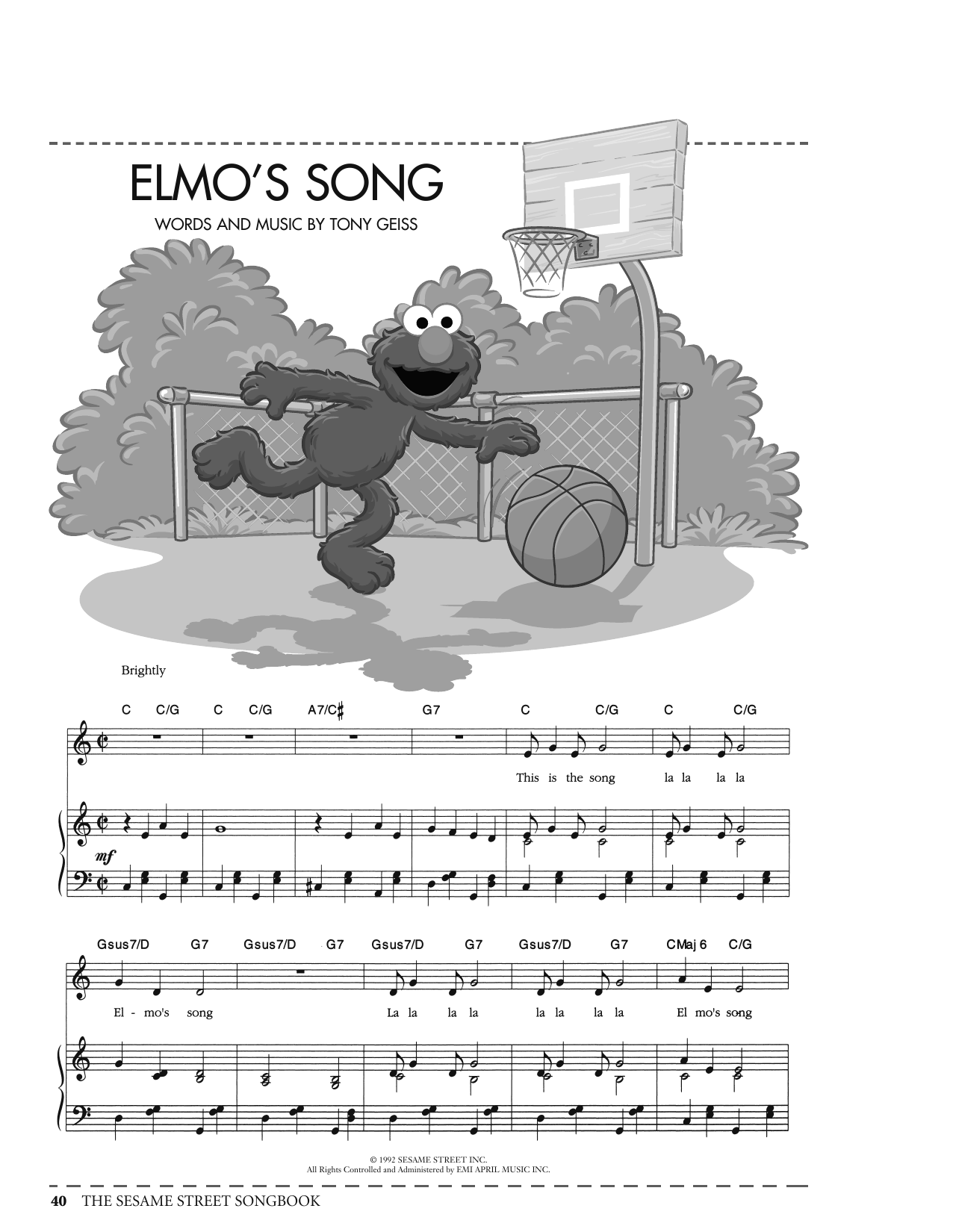 Tony Geiss Elmo's Song (from Sesame Street) sheet music notes printable PDF score