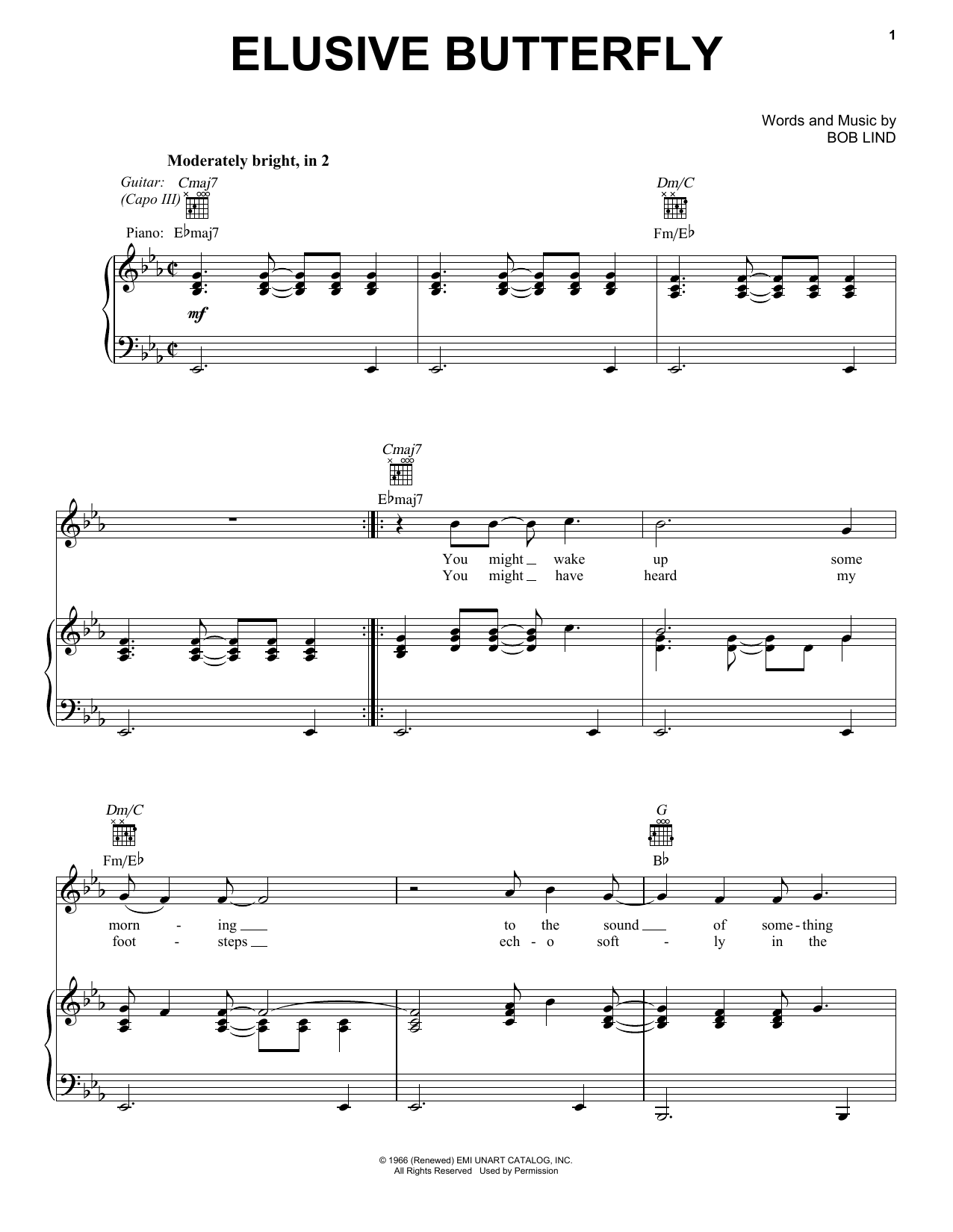 Download Bob Lind Elusive Butterfly Sheet Music