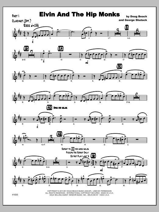 Download Beach, Shutack Elvin And The Hip Monks - Clarinet Sheet Music