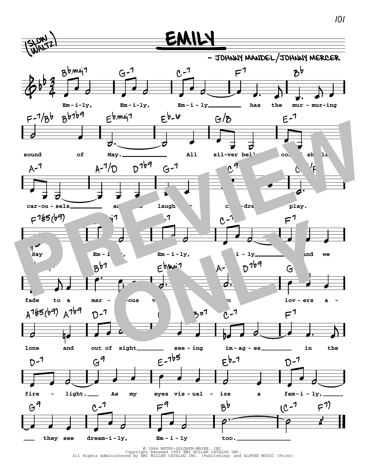 Download Johnny Mandel Emily (Low Voice) Sheet Music