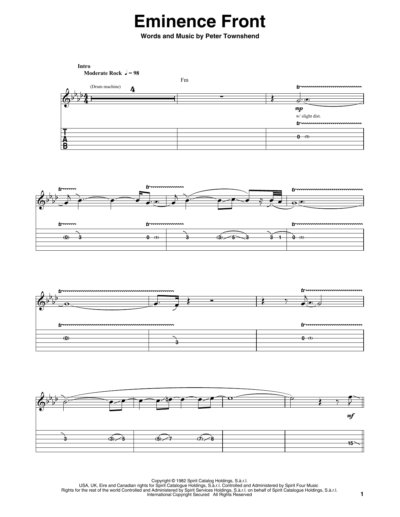Download The Who Eminence Front Sheet Music